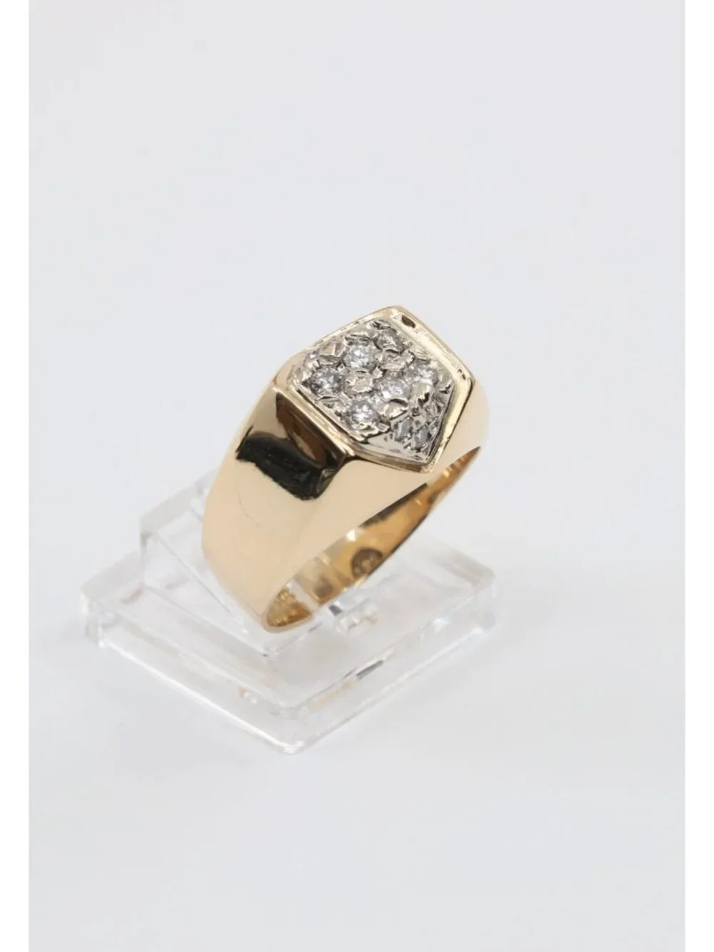 Vintage 14K Karat Solid Yellow Gold Diamond Cluster Men's Signet Ring - Size 8